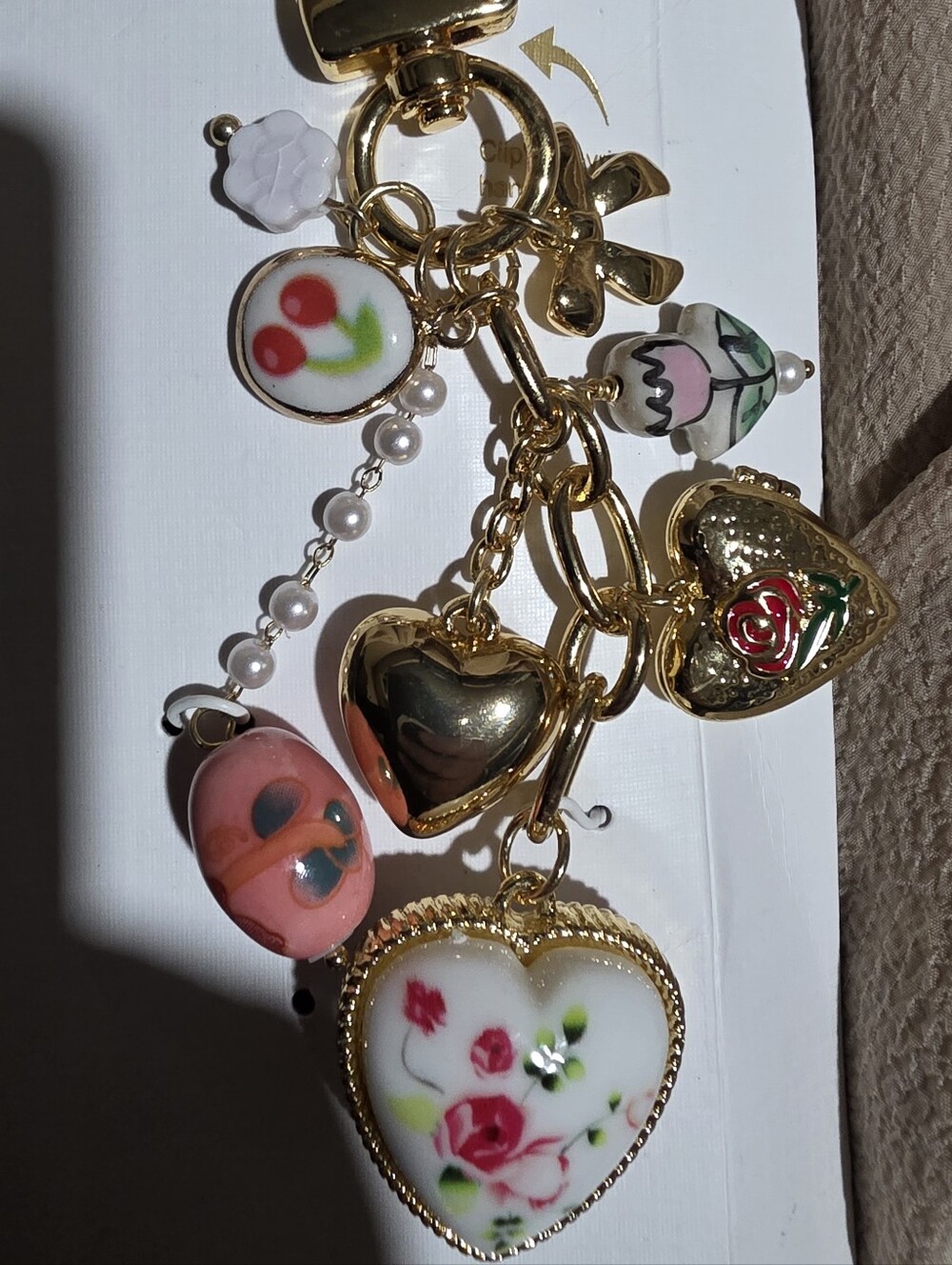 Piper K bag charm/key chain with glass pearls, floral & heart accents & Locket - Picture 6 of 6
